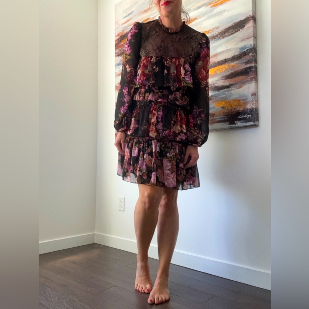 ZARA Floral Lace Tiered Frock Dress Multicolour Medium - Picture 2 of 13